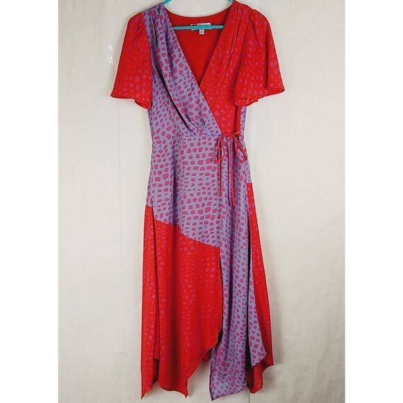 Adelyn Rae Lorna animal print asymmetrical hem color block wrap dress Size XS - Picture 1 of 10